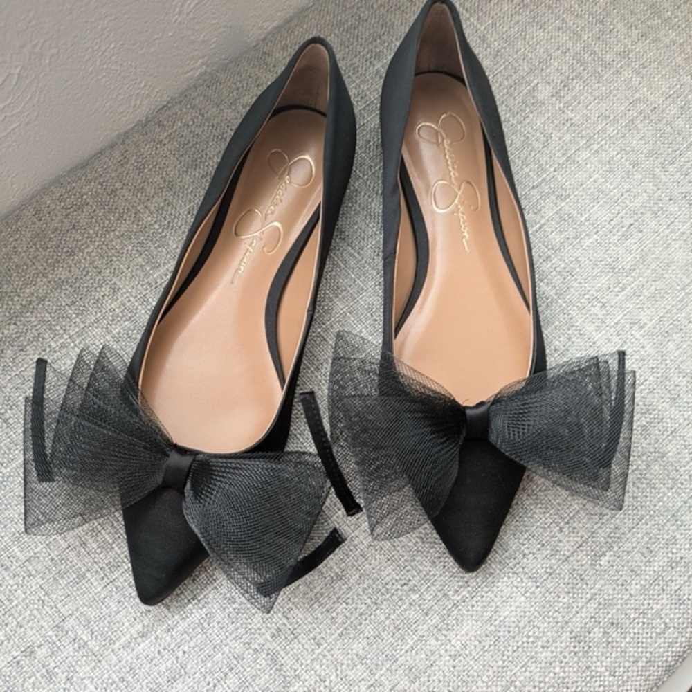 Jessica Simpson Elspeth Black Oversized Bow Ballet Flat Sz 7